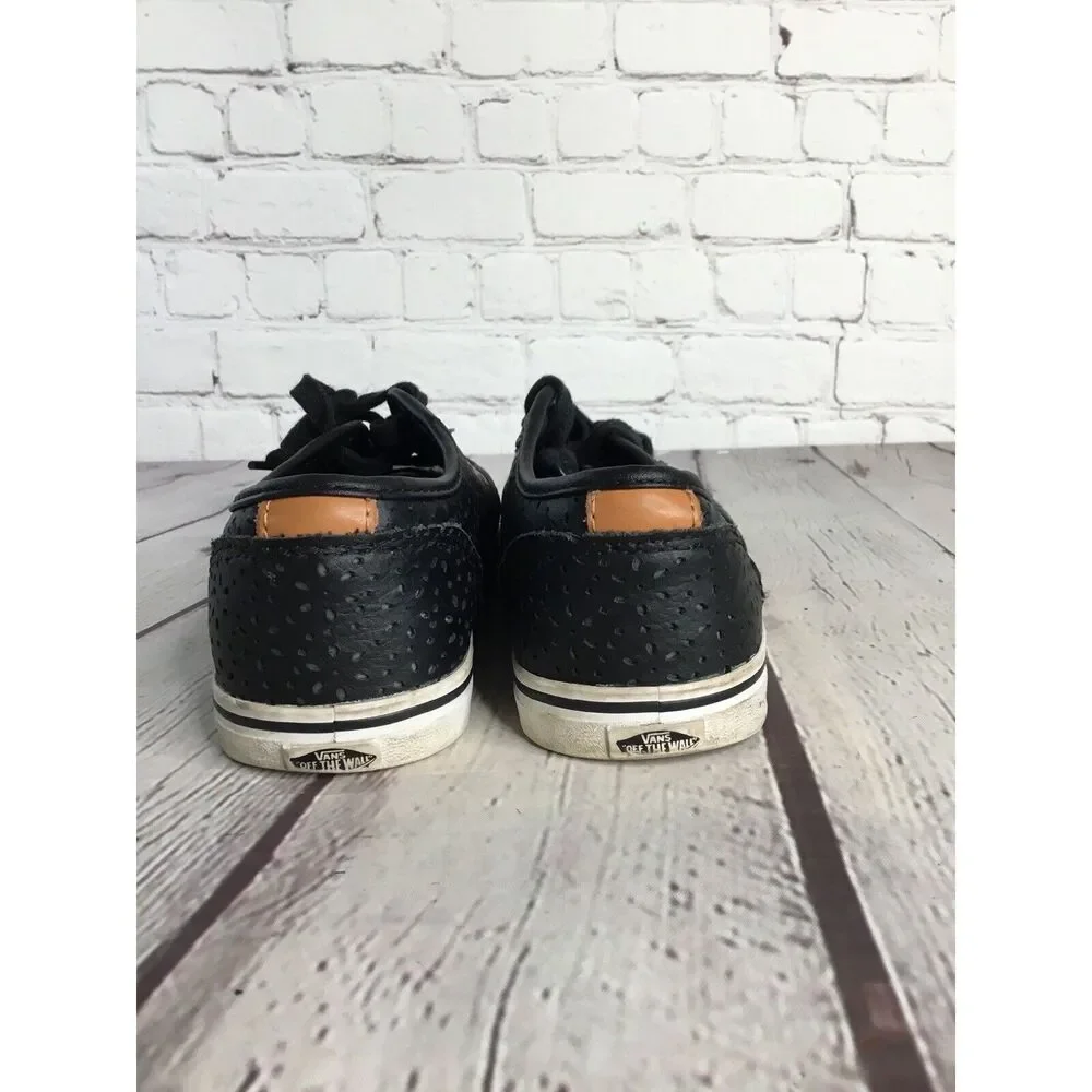Vans Skate Shoes‎ Sneakers Lace Up Perforated Black Leather Unisex/Womens Sz 7,5